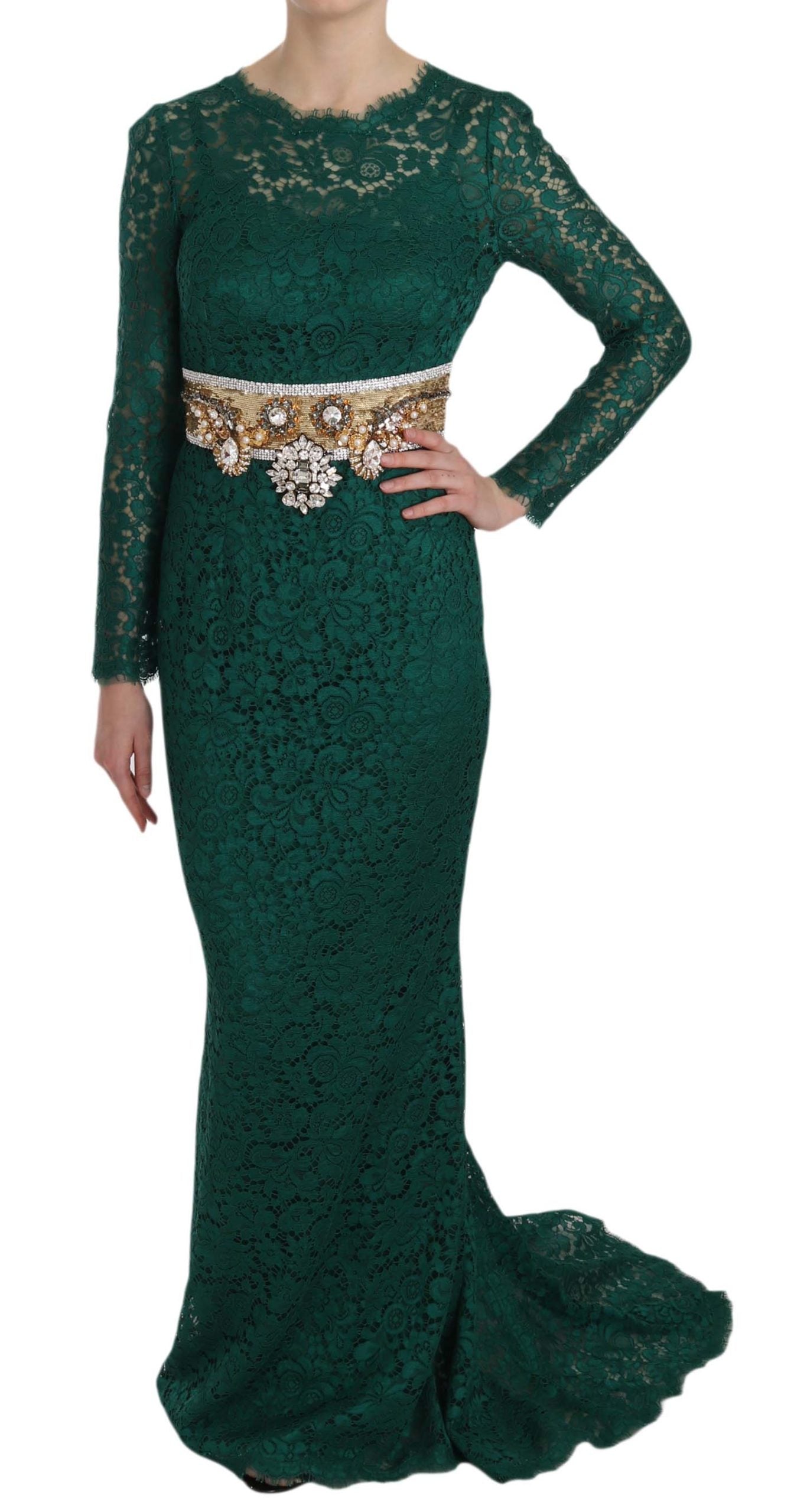 Robe fourreau en dentelle avec ceinture dorée et cristaux Dolce & Gabbana