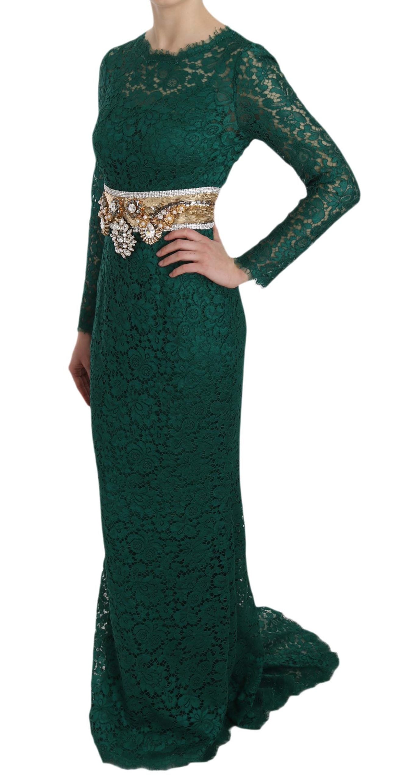 Robe fourreau en dentelle avec ceinture dorée et cristaux Dolce & Gabbana