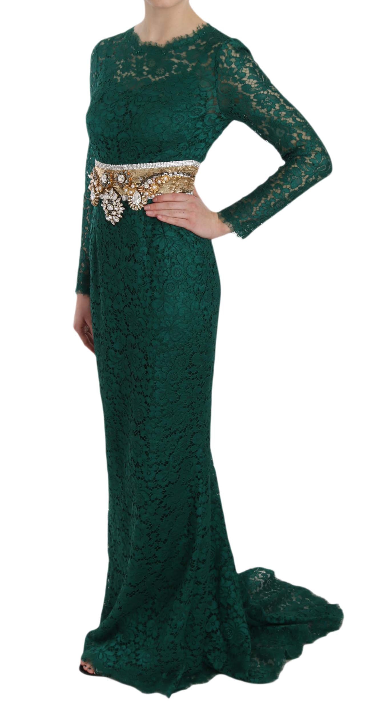Robe fourreau en dentelle avec ceinture dorée et cristaux Dolce & Gabbana