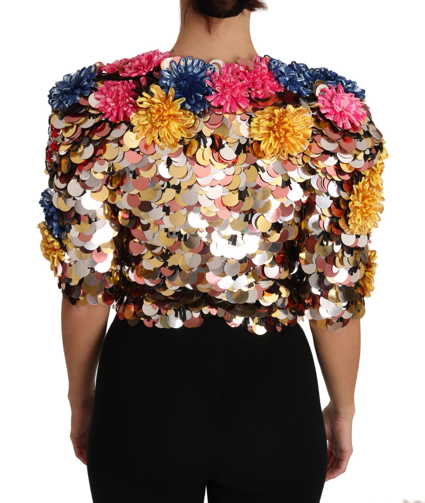 Dolce & Gabbana - Manteau veste fleuri à paillettes et cristaux
