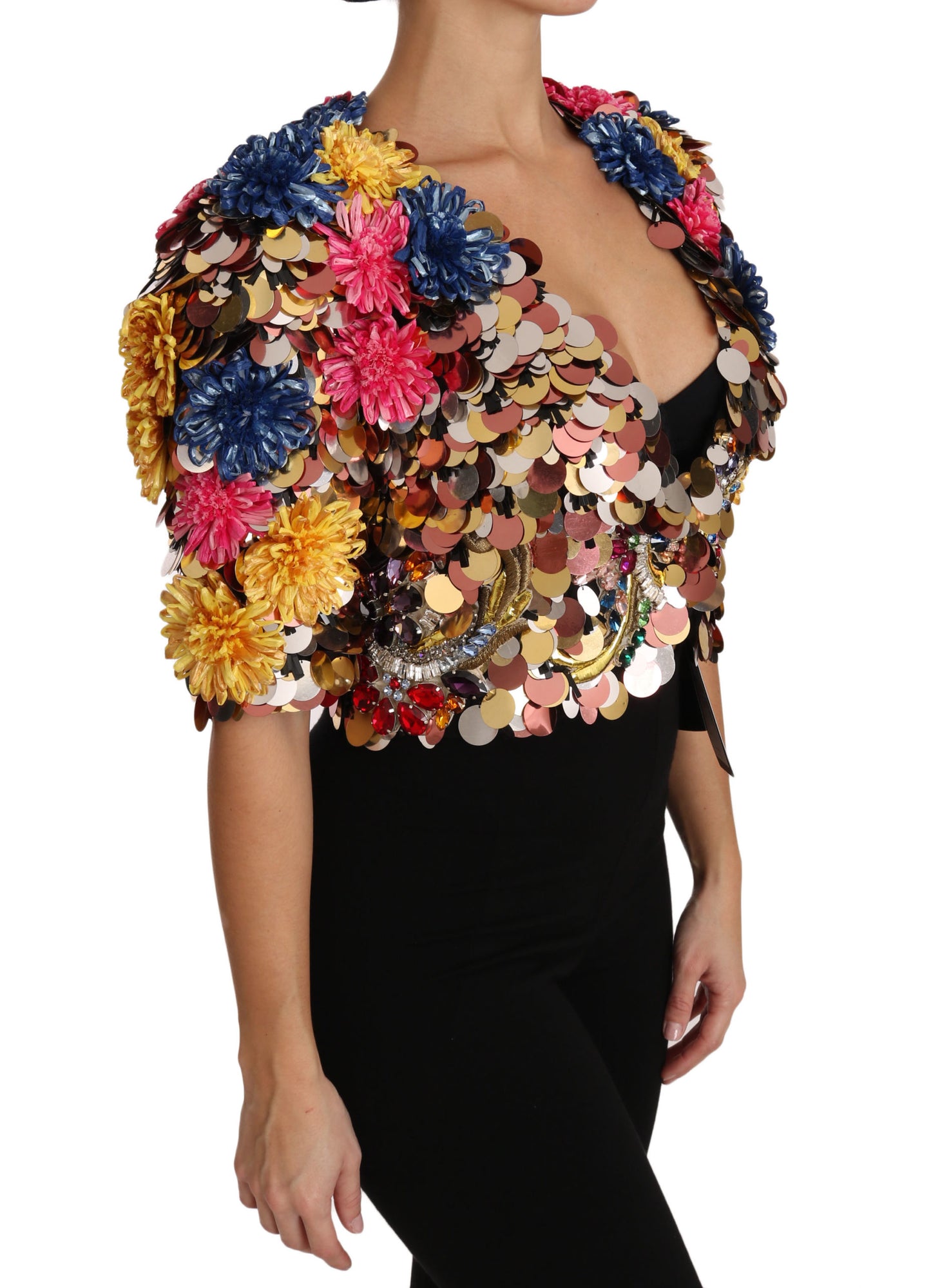 Dolce & Gabbana - Manteau veste fleuri à paillettes et cristaux