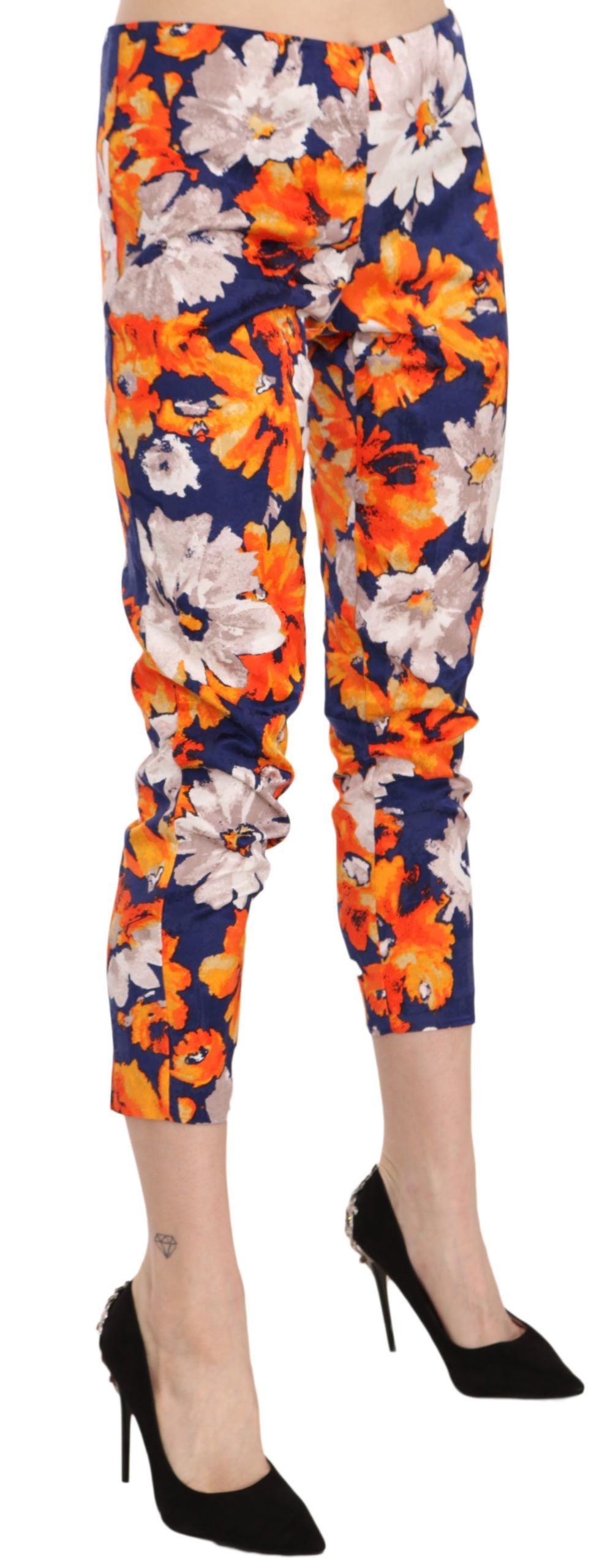 Pantalon slim skinny bleu à imprimé floral LANACAPRINA