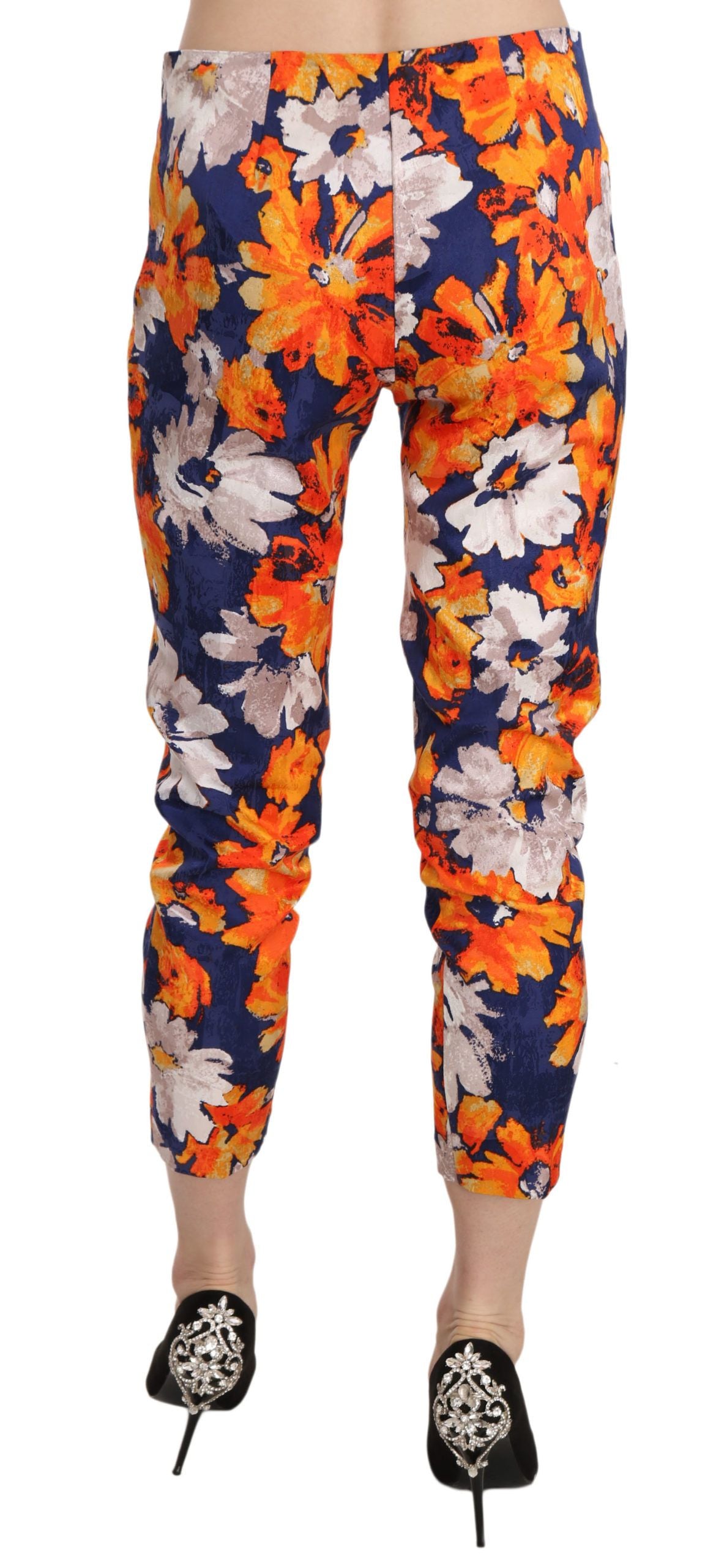 Pantalon slim skinny bleu à imprimé floral LANACAPRINA