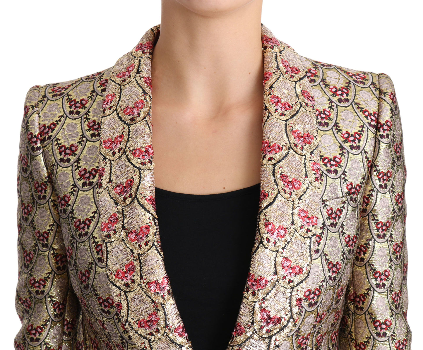 Dolce & Gabbana - Veste blazer à paillettes florales dorées