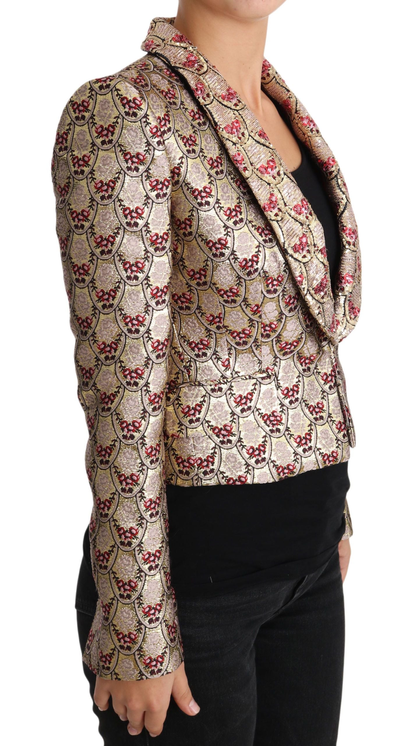 Dolce & Gabbana - Veste blazer à paillettes florales dorées