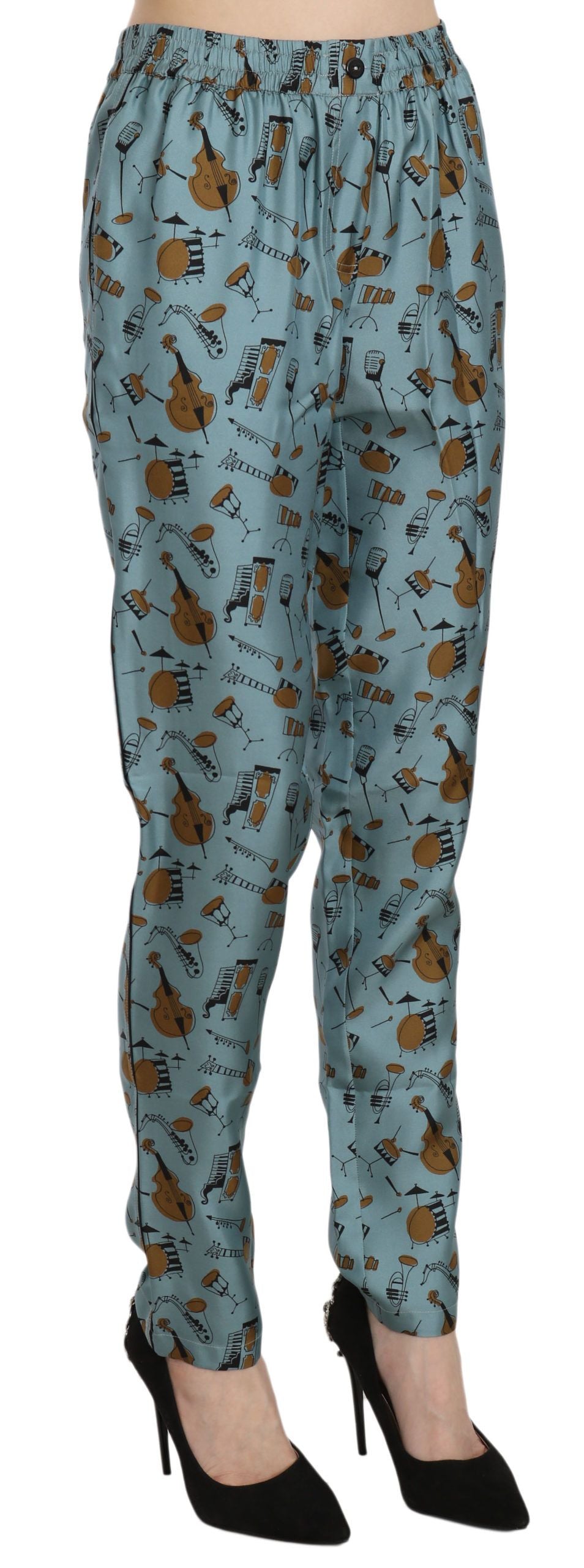 Pantalon fuselé bleu à imprimé instruments de musique Dolce & Gabbana