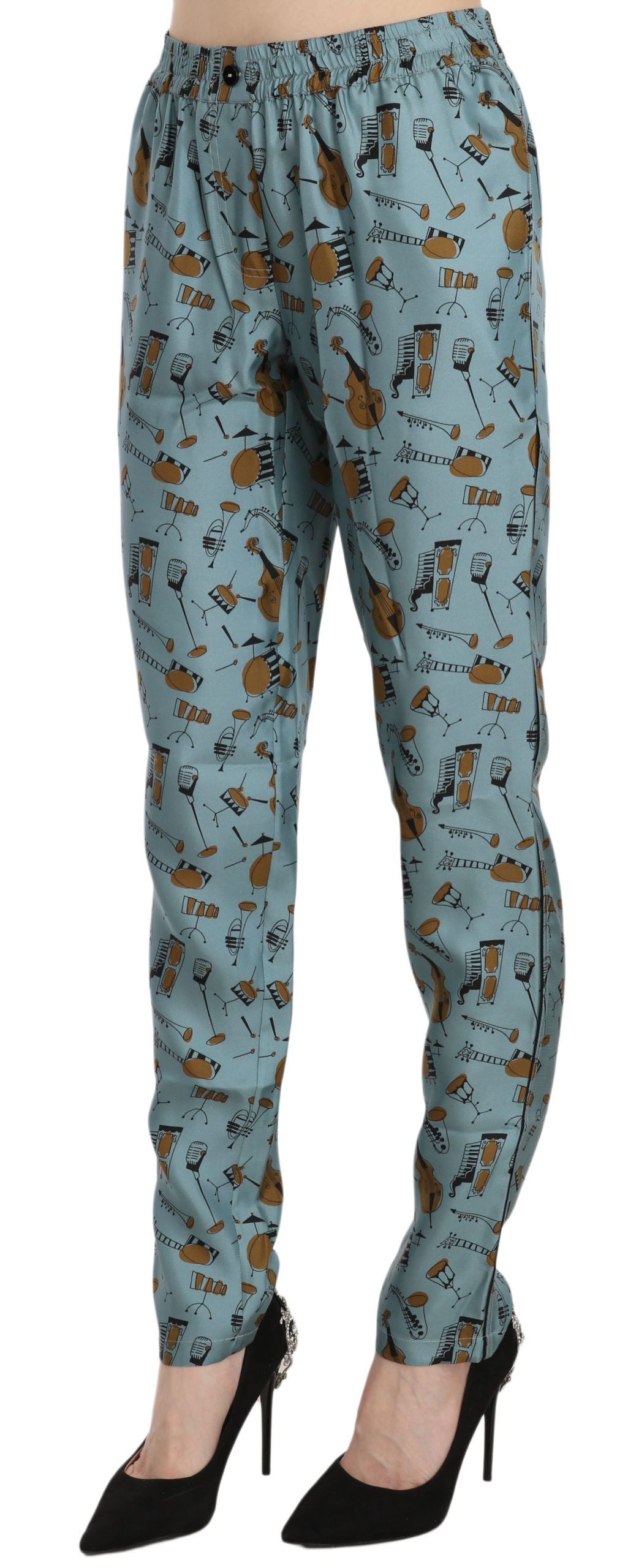 Pantalon fuselé bleu à imprimé instruments de musique Dolce & Gabbana