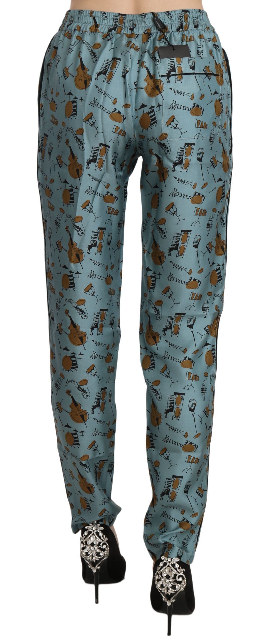 Pantalon fuselé bleu à imprimé instruments de musique Dolce & Gabbana