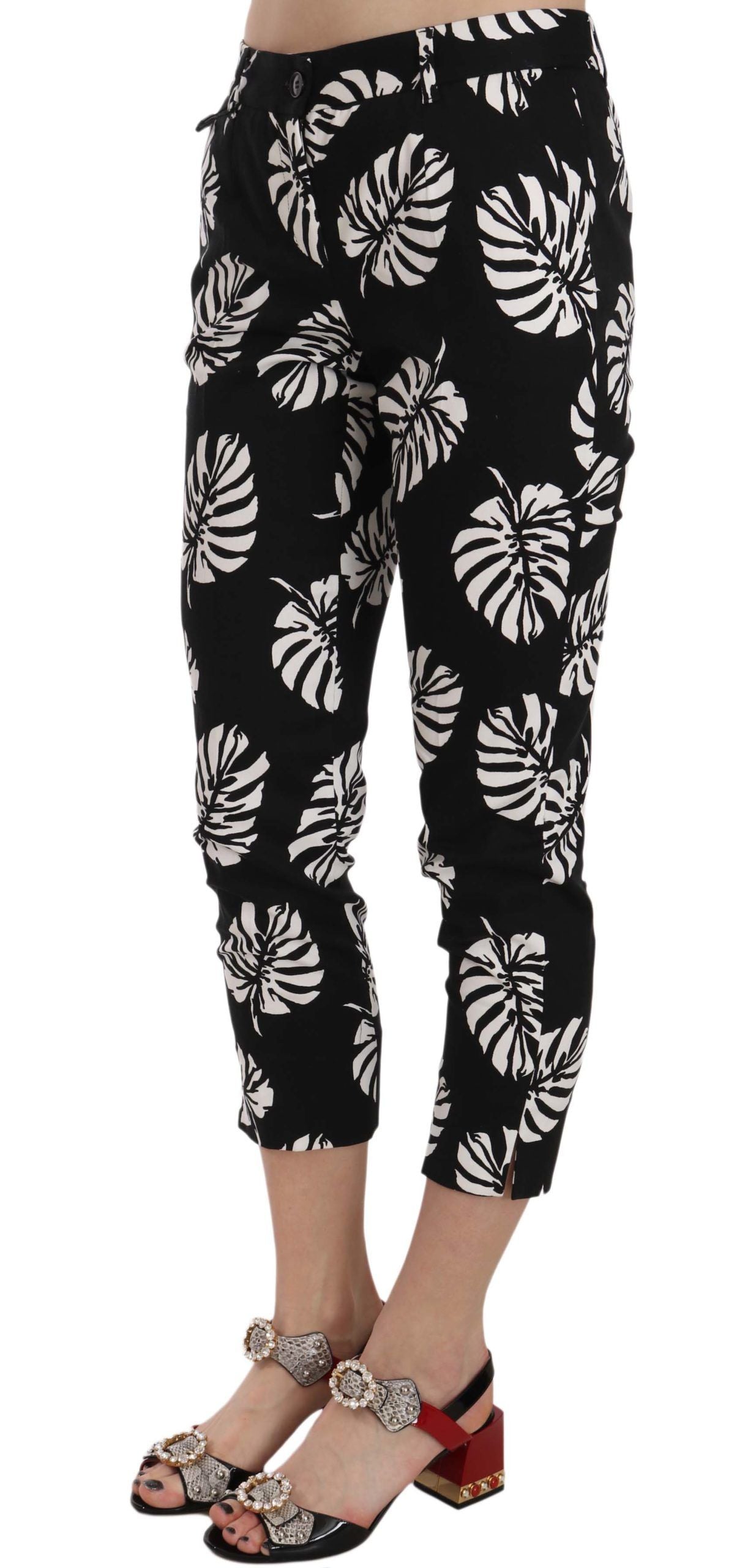 Pantalon skinny noir à imprimé feuilles de palmier Dolce & Gabbana