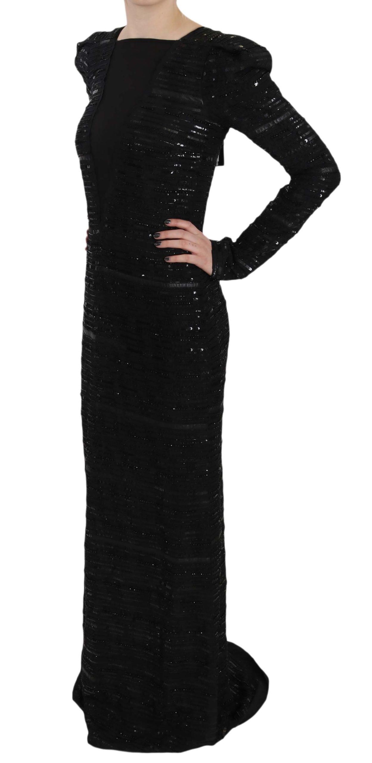 Robe longue en soie noire à paillettes John Richmond