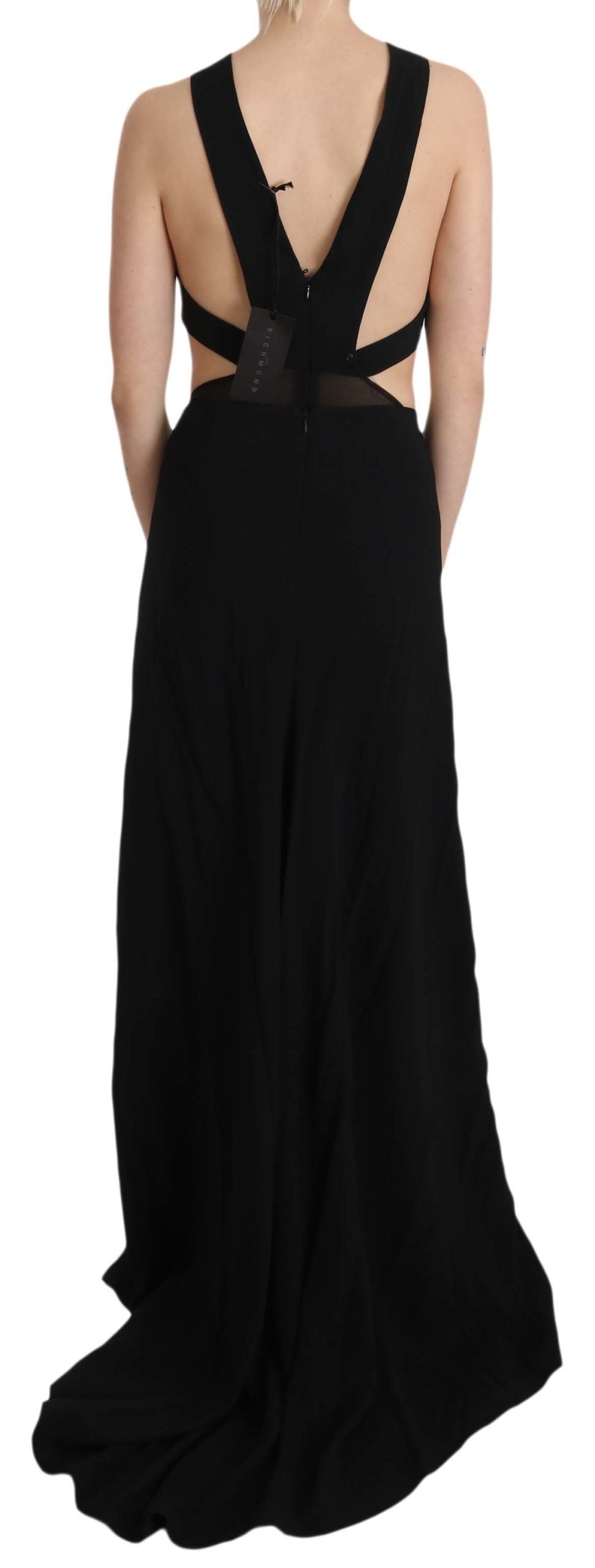 Robe évasée en cuir noir et cristal de John Richmond