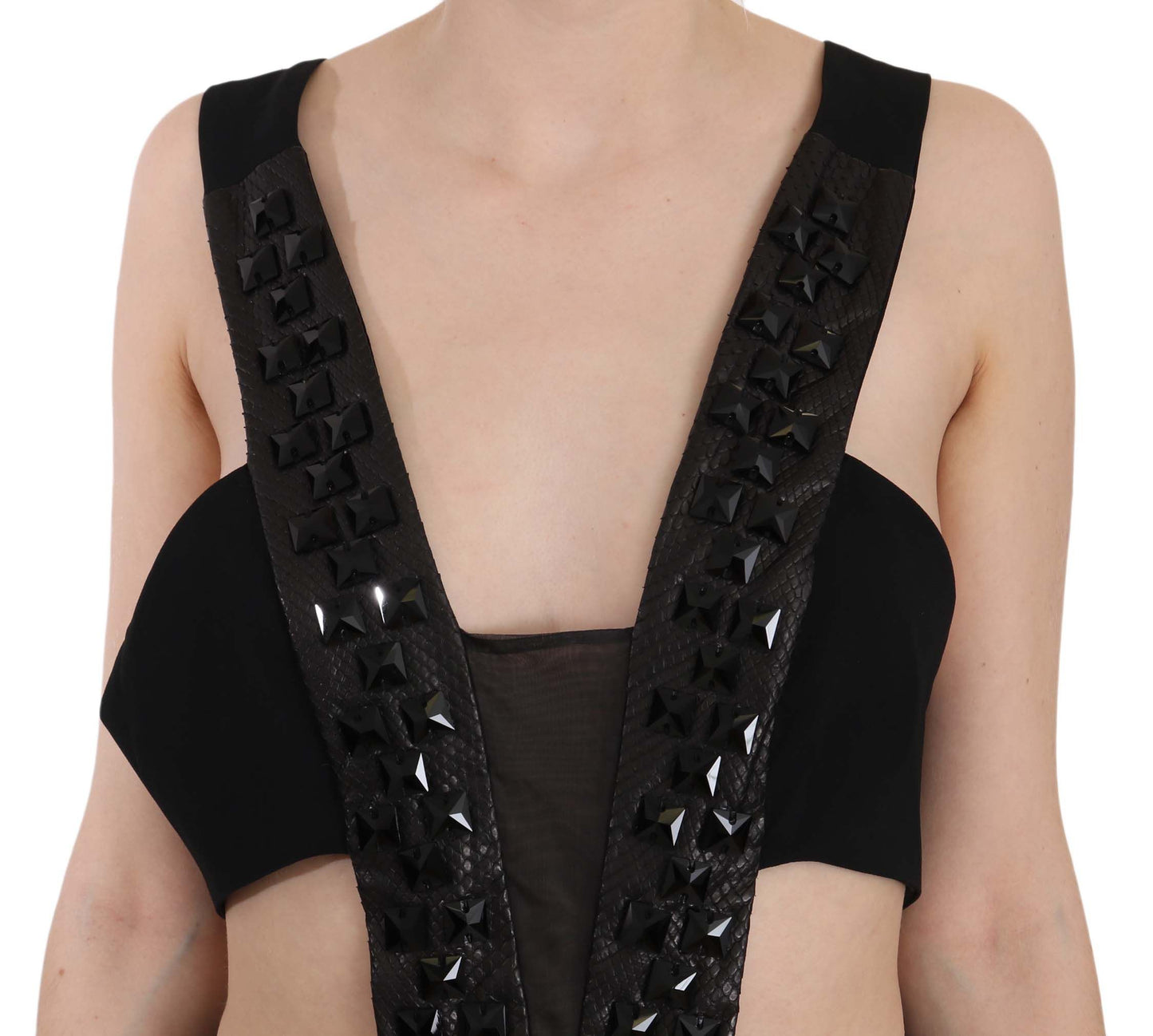 Robe évasée en cuir noir et cristal de John Richmond