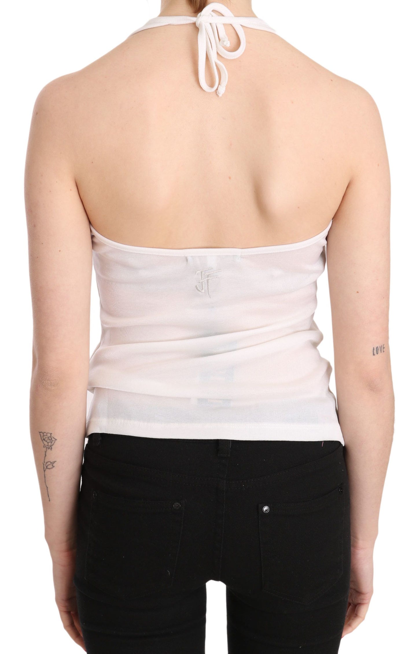 GF Ferre – Weiße Neckholder-Bluse aus Baumwolle mit ärmellosem lässigem Tanktop