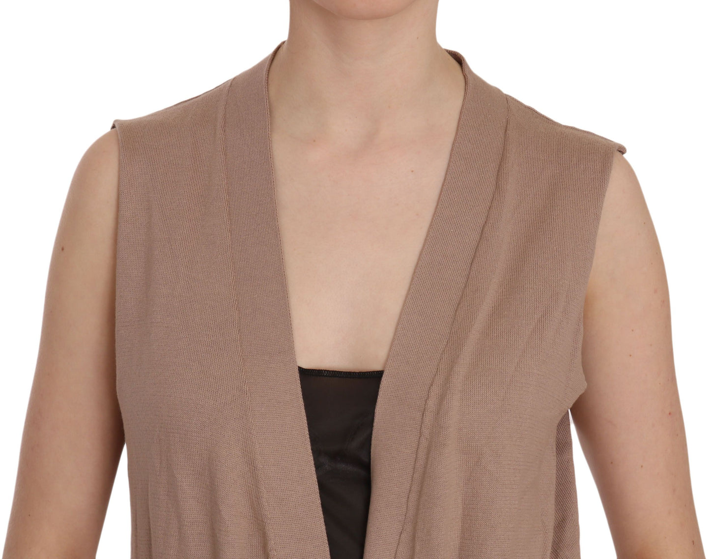 PINK MEMORIES Brown 100% Cotton Sleeveless Cardigan Top Vest