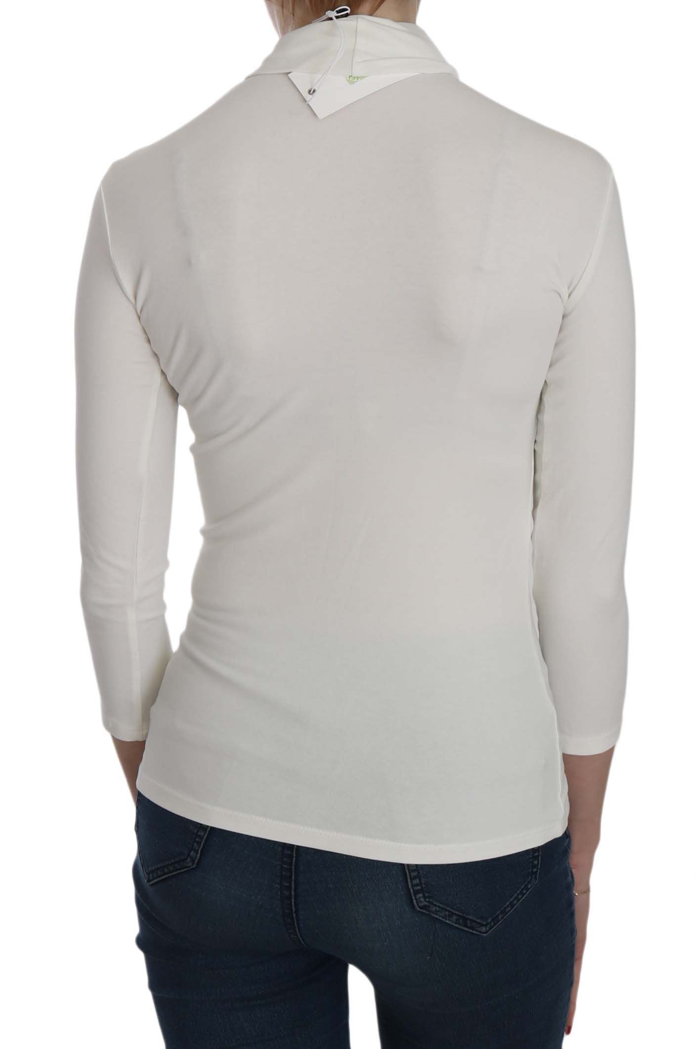 Exte – Weiße Baumwollbluse mit Rollkragen und 3/4-Ärmeln