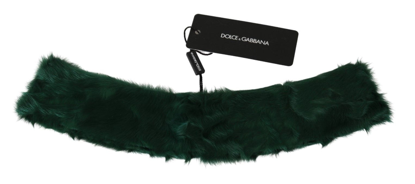Écharpe en cuir d'agneau à col en fourrure verte Dolce & Gabbana