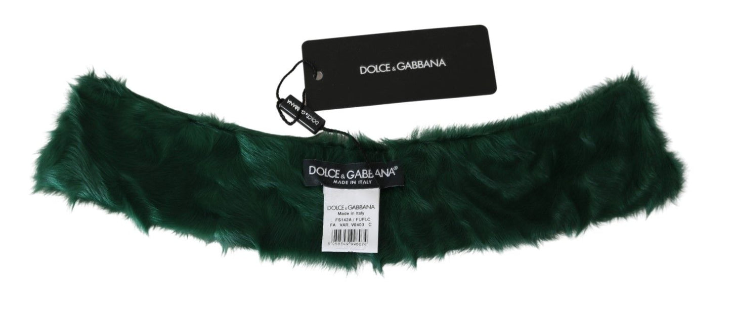 Écharpe en cuir d'agneau à col en fourrure verte Dolce & Gabbana