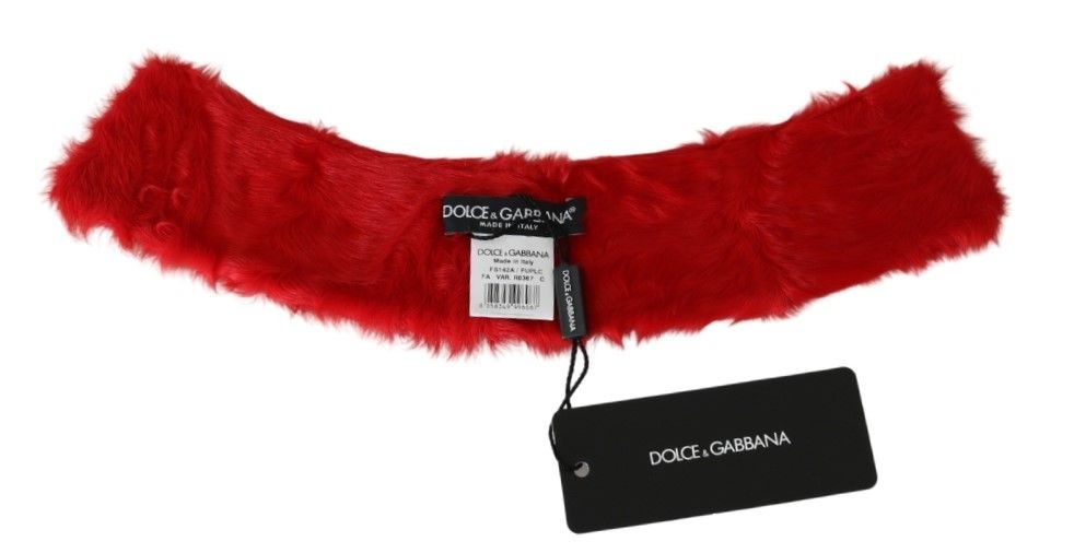 Écharpe en cuir d'agneau à col en fourrure rouge Dolce & Gabbana