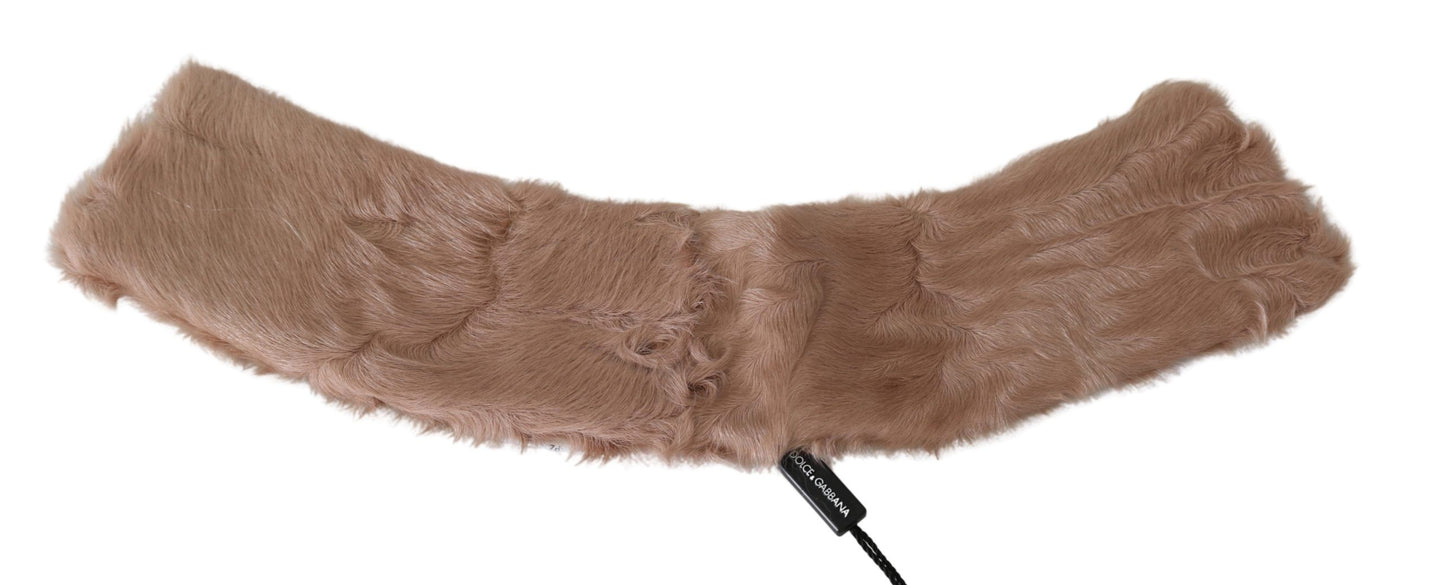 Écharpe en cuir d'agneau beige à col en fourrure Dolce & Gabbana