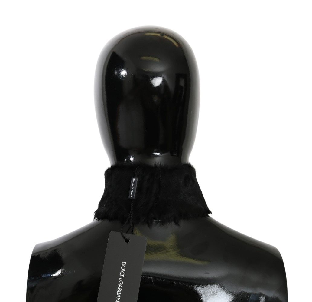 Écharpe en cuir d'agneau à col en fourrure noire Dolce & Gabbana