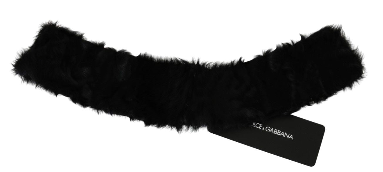 Écharpe en cuir d'agneau à col en fourrure noire Dolce & Gabbana