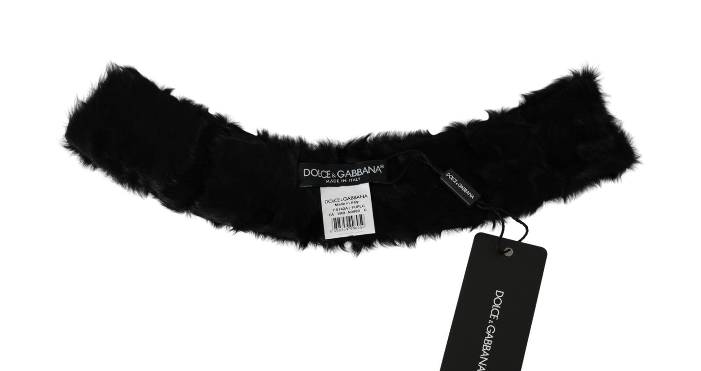 Écharpe en cuir d'agneau à col en fourrure noire Dolce & Gabbana