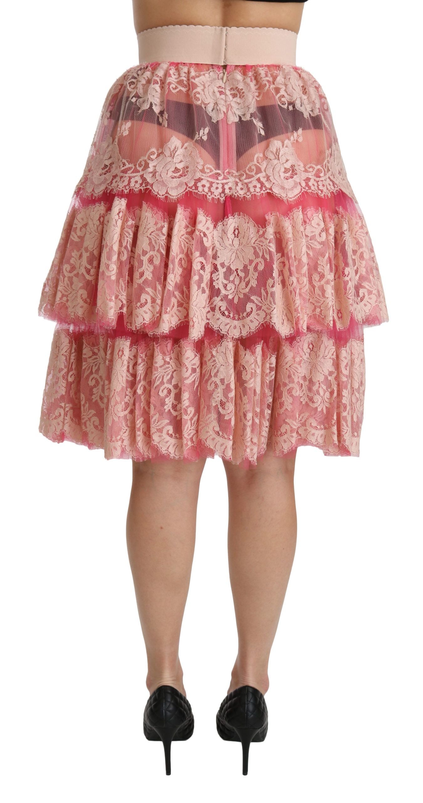 Jupe taille haute en dentelle rose Dolce & Gabbana, longueur genou