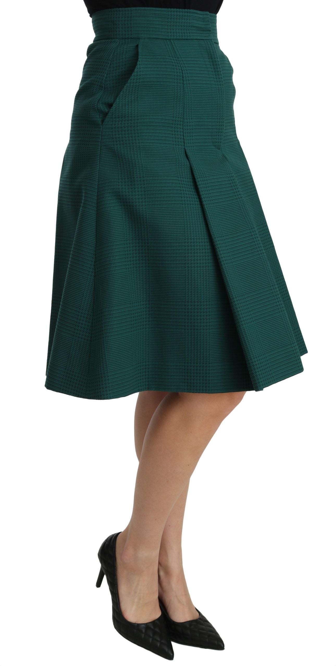 Jupe trapèze plissée taille haute en coton vert Dolce & Gabbana