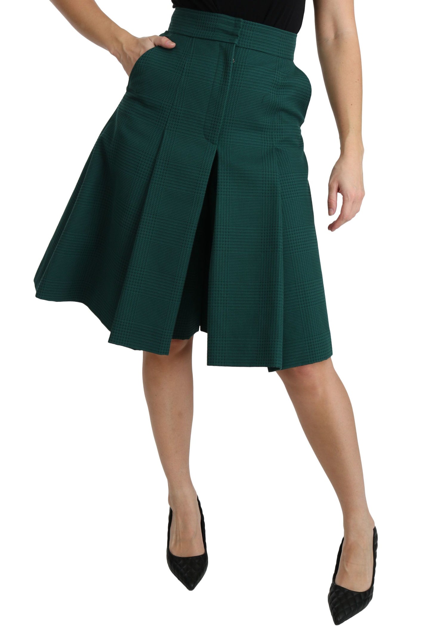 Jupe trapèze plissée taille haute en coton vert Dolce & Gabbana