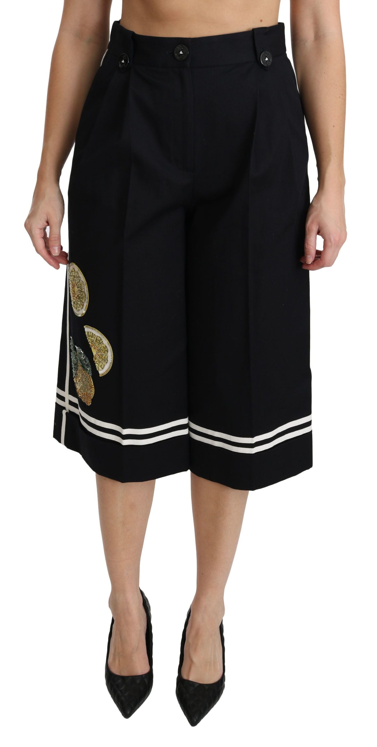Pantalon court Palazzo noir orné de citron Dolce & Gabbana