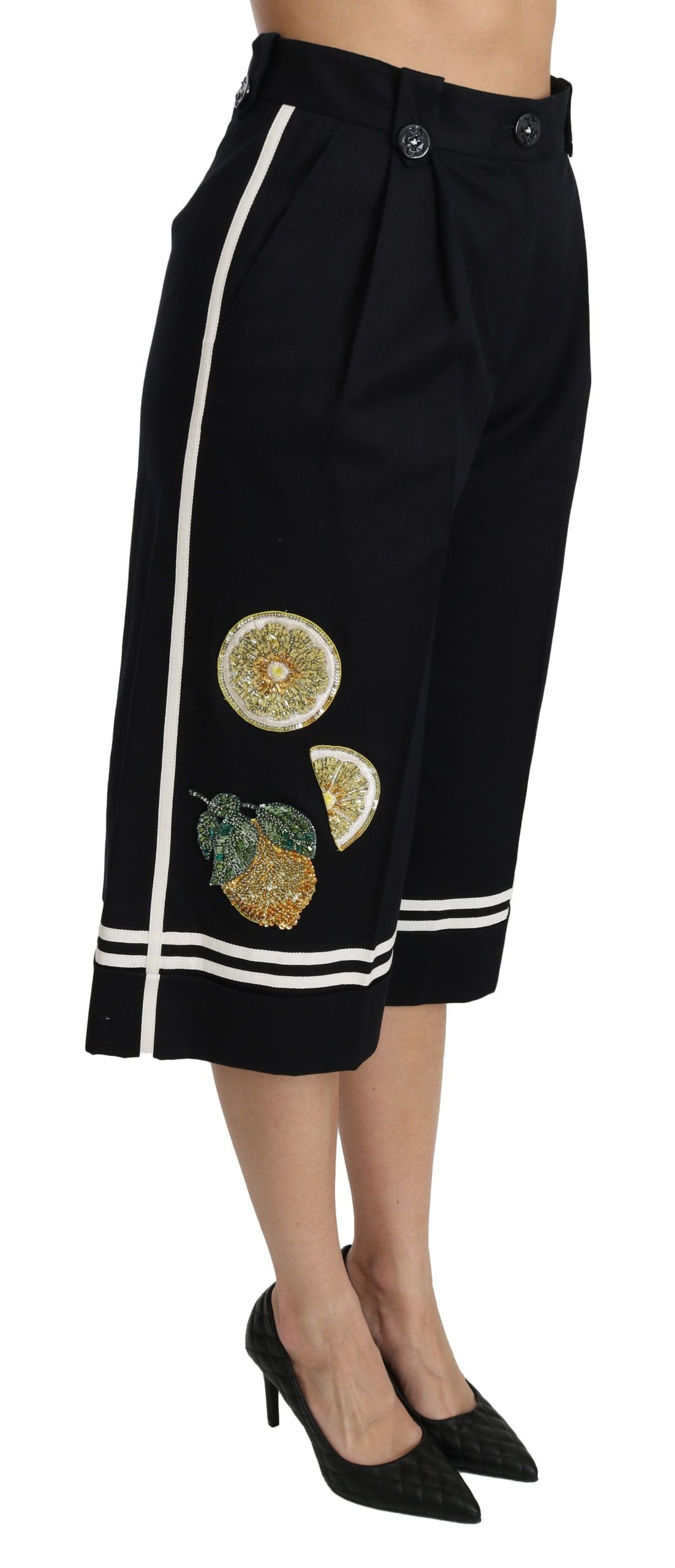 Pantalon court Palazzo noir orné de citron Dolce & Gabbana