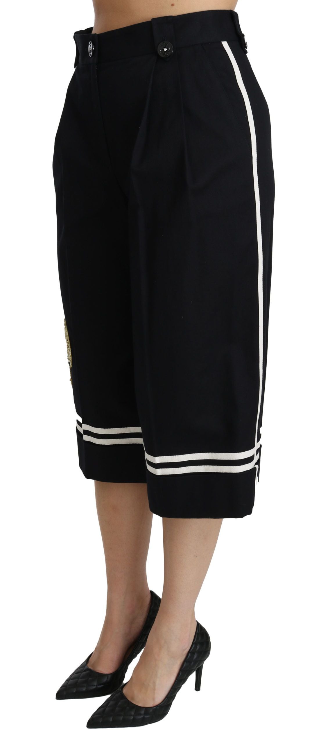 Pantalon court Palazzo noir orné de citron Dolce & Gabbana