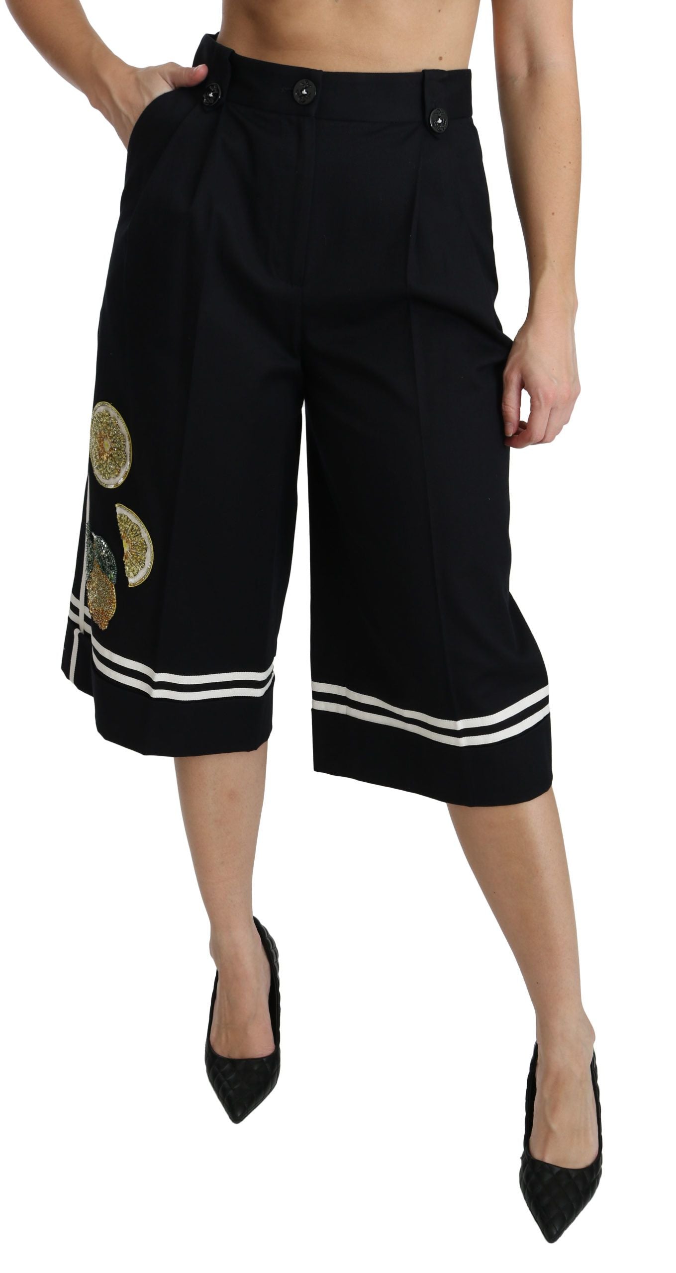Pantalon court Palazzo noir orné de citron Dolce & Gabbana