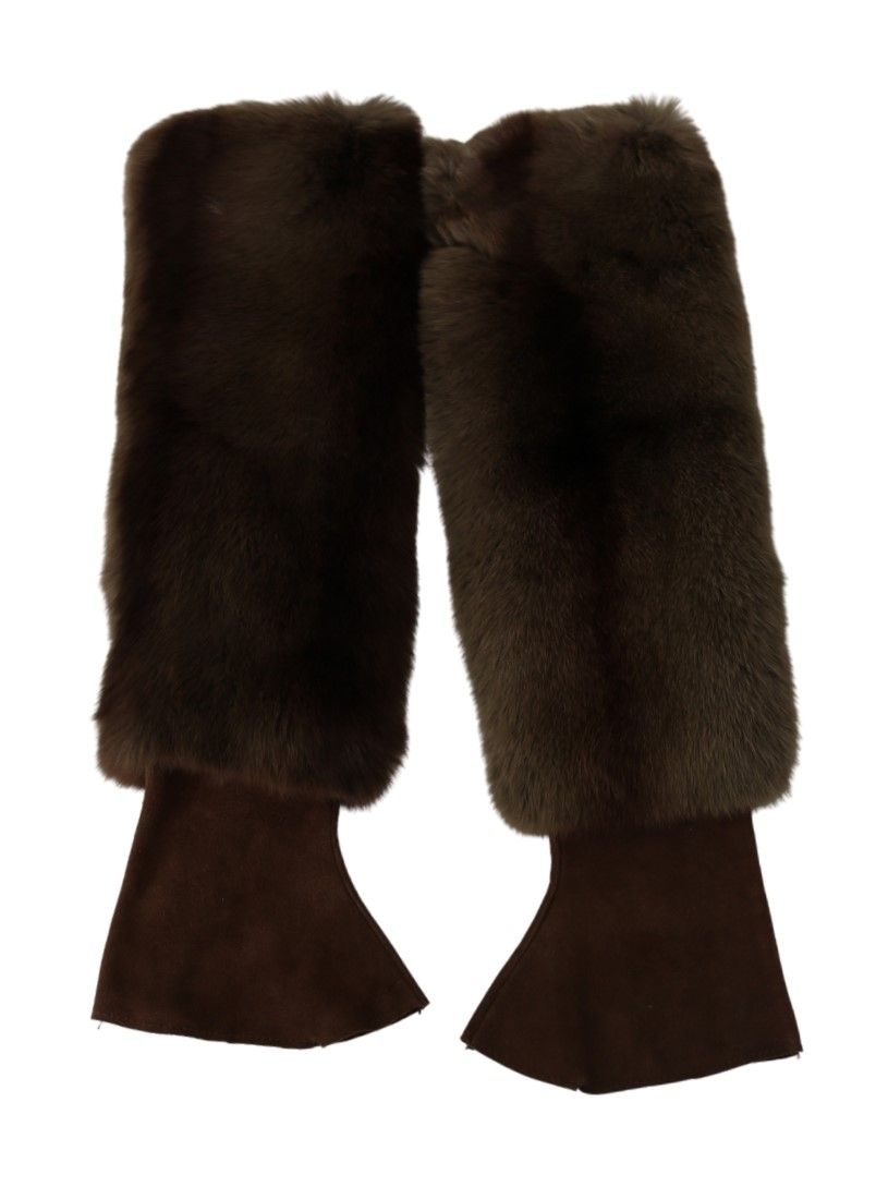Gants en fourrure marron Dolce & Gabbana, longueur coude, sans doigts