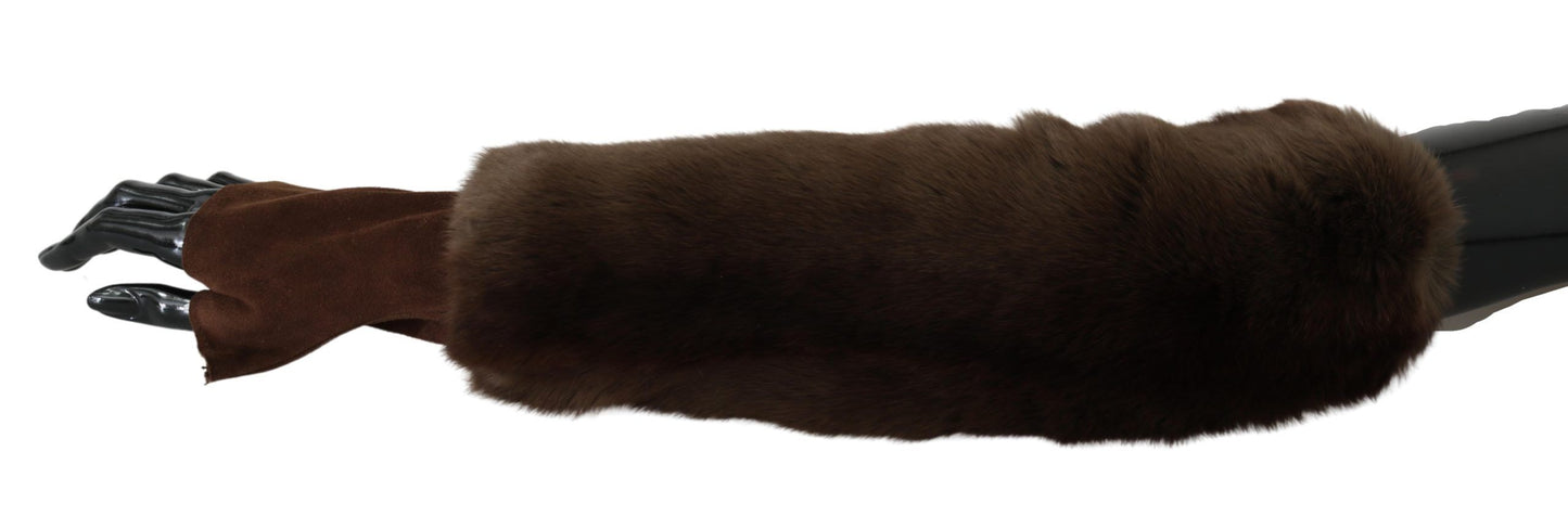 Gants en fourrure marron Dolce & Gabbana, longueur coude, sans doigts