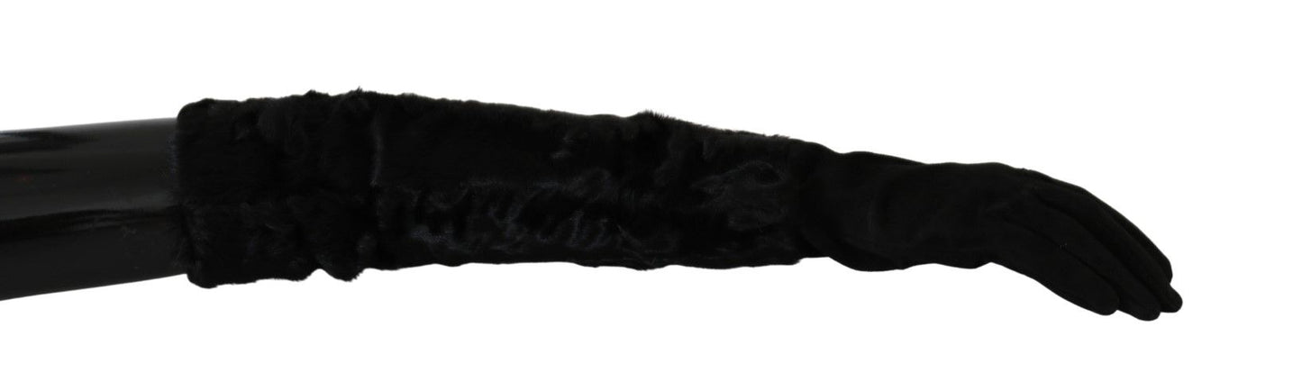 Gants mitaines en daim et fourrure noirs Dolce & Gabbana