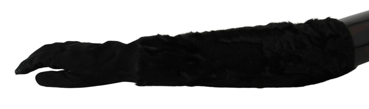 Gants mitaines en daim et fourrure noirs Dolce & Gabbana