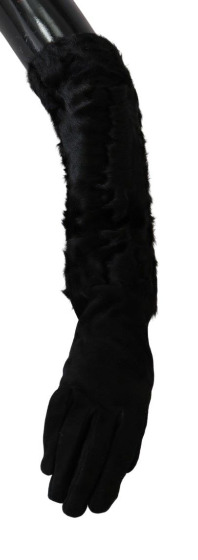 Gants mitaines en daim et fourrure noirs Dolce & Gabbana