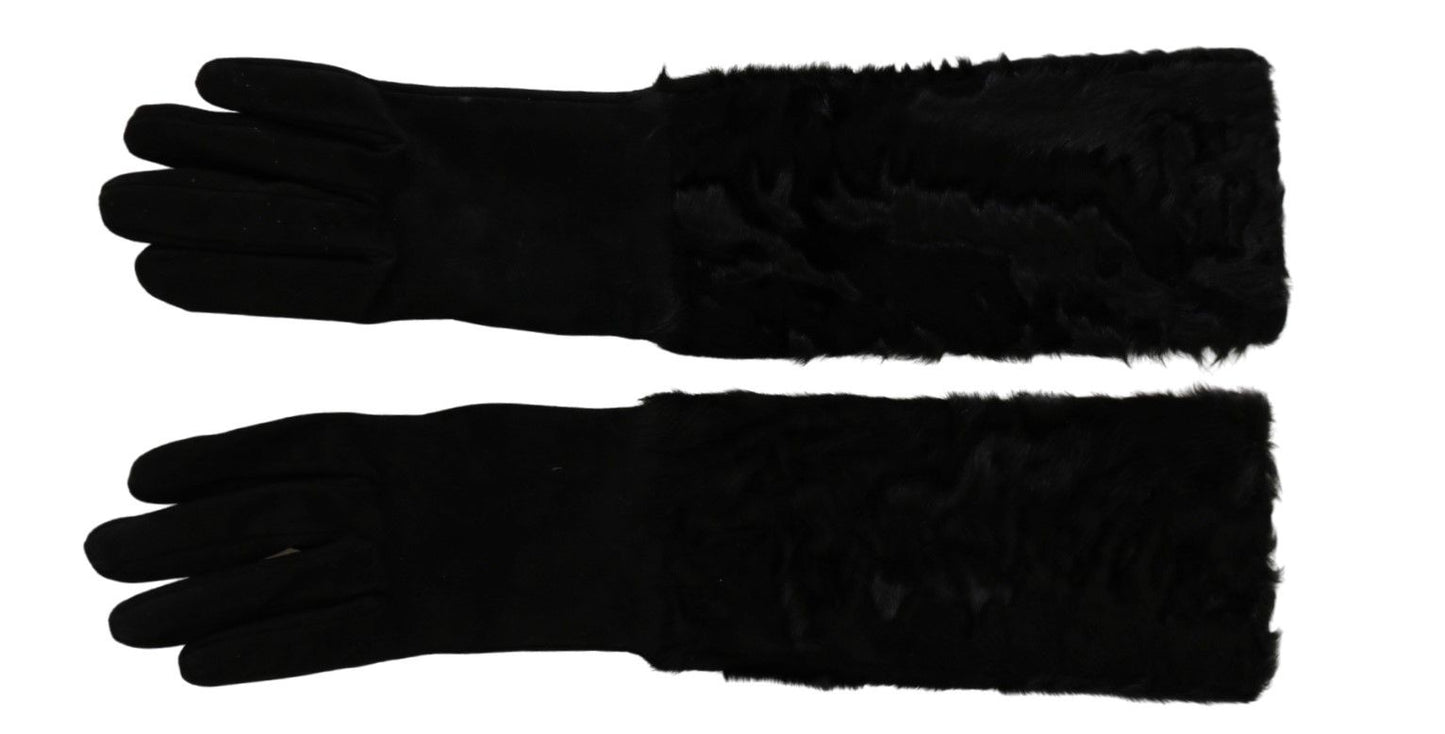 Gants mitaines en daim et fourrure noirs Dolce & Gabbana