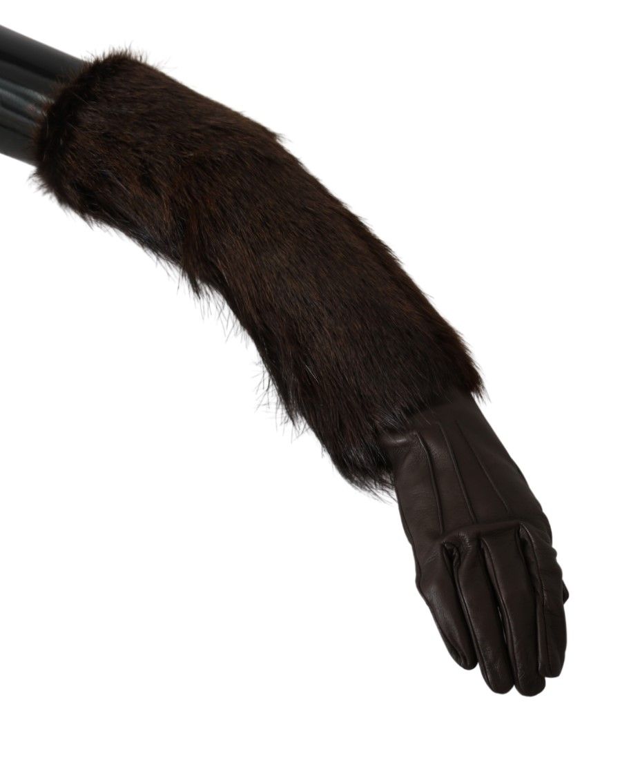 Gants en cuir et fourrure marron Dolce & Gabbana