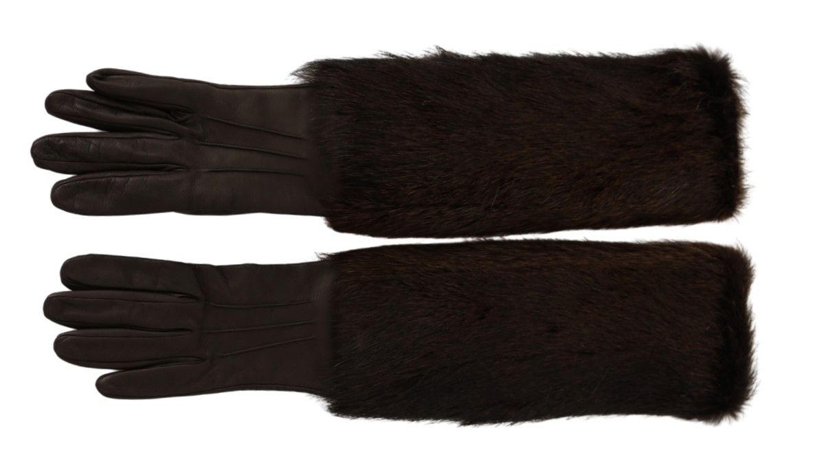 Gants en cuir et fourrure marron Dolce & Gabbana
