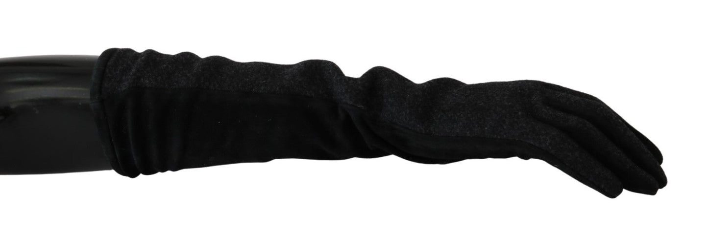 Dolce & Gabbana – Schwarze, graue Fäustlinge aus Wolle mit mittlerer Armlänge