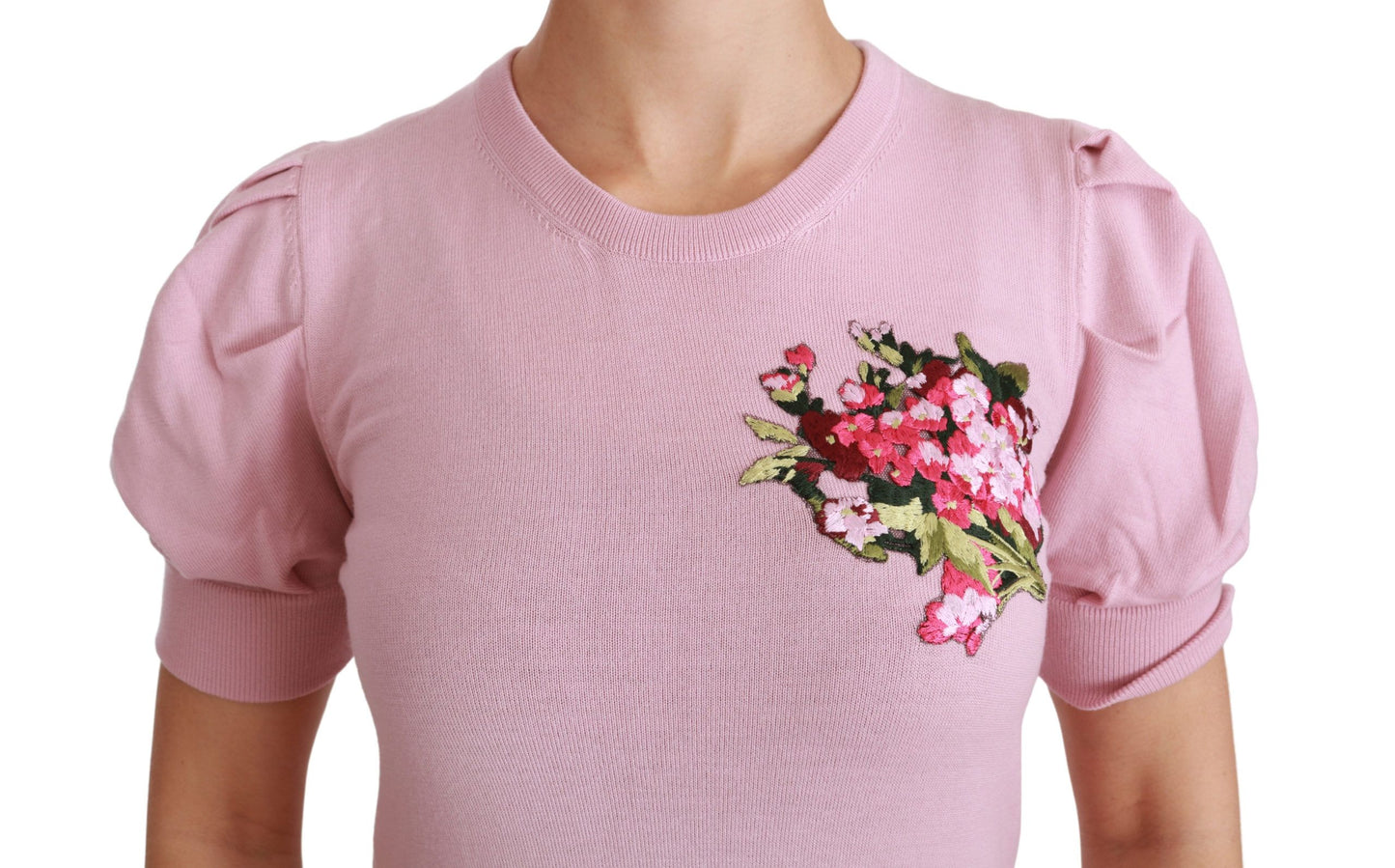 Dolce & Gabbana – Bluse aus Wolle mit rosa Blumenstickerei