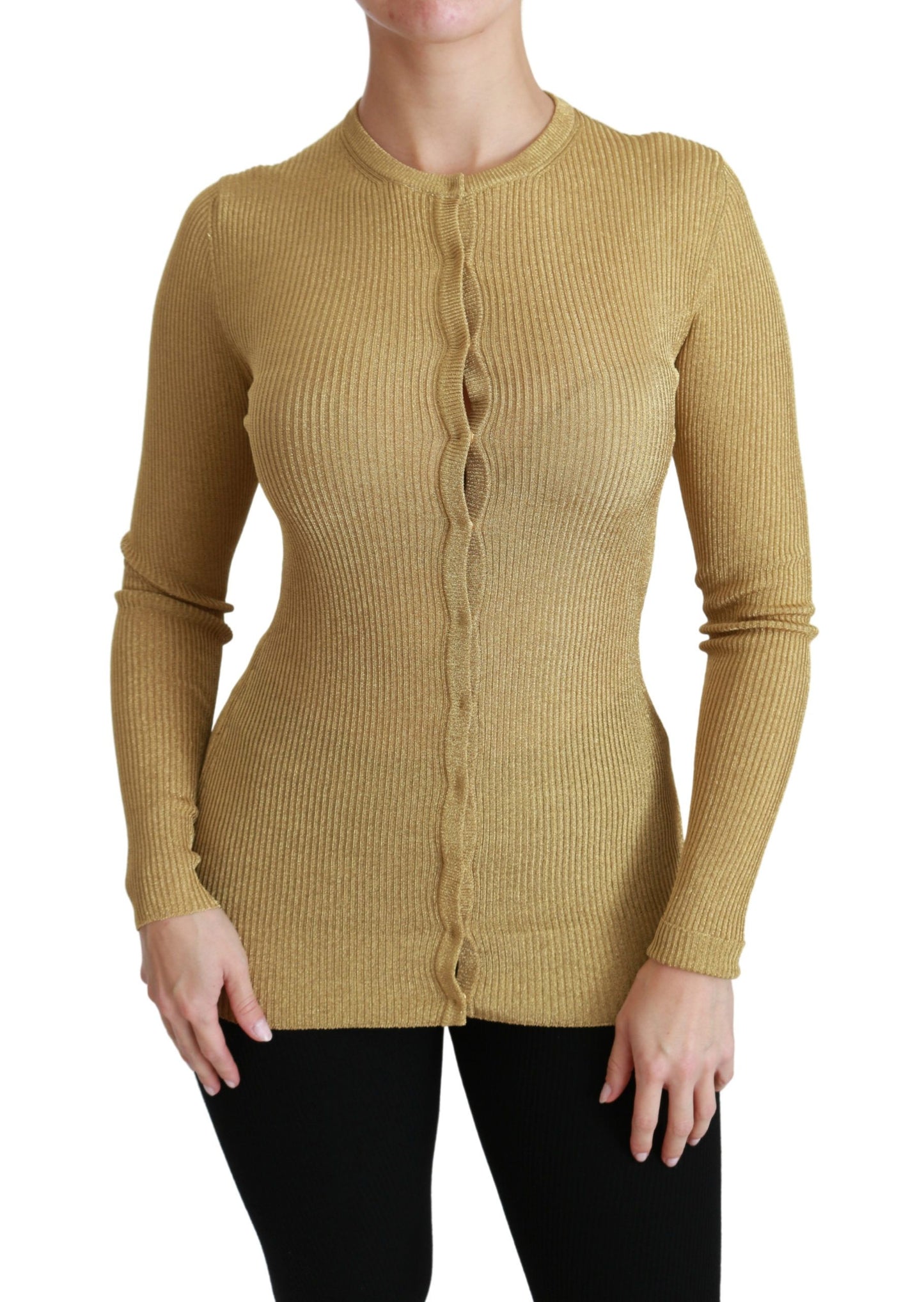Dolce & Gabbana Cardigan à manches longues doré Pull en viscose