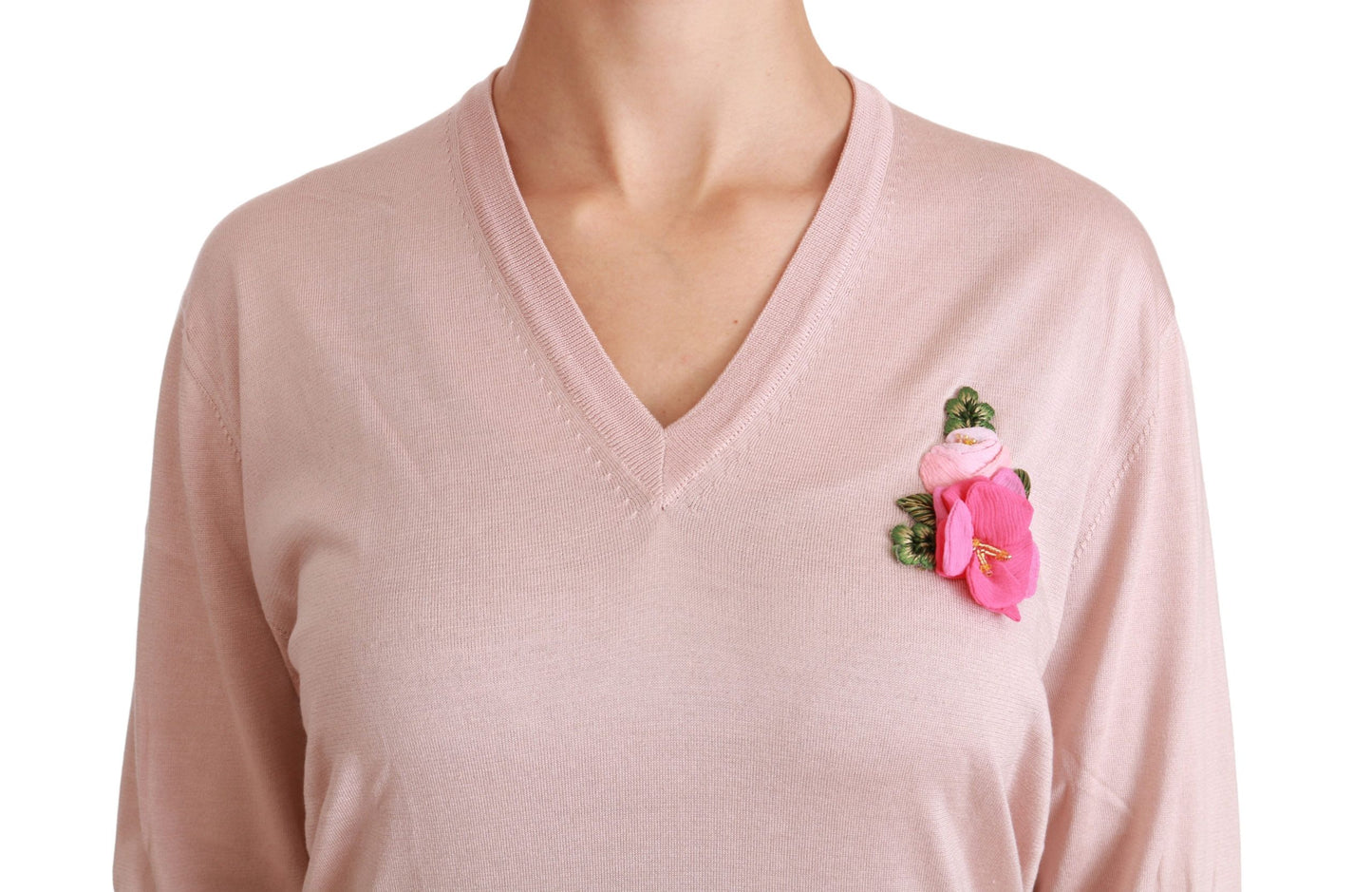 Dolce & Gabbana – Seidenpullover mit rosa Blumenverzierung