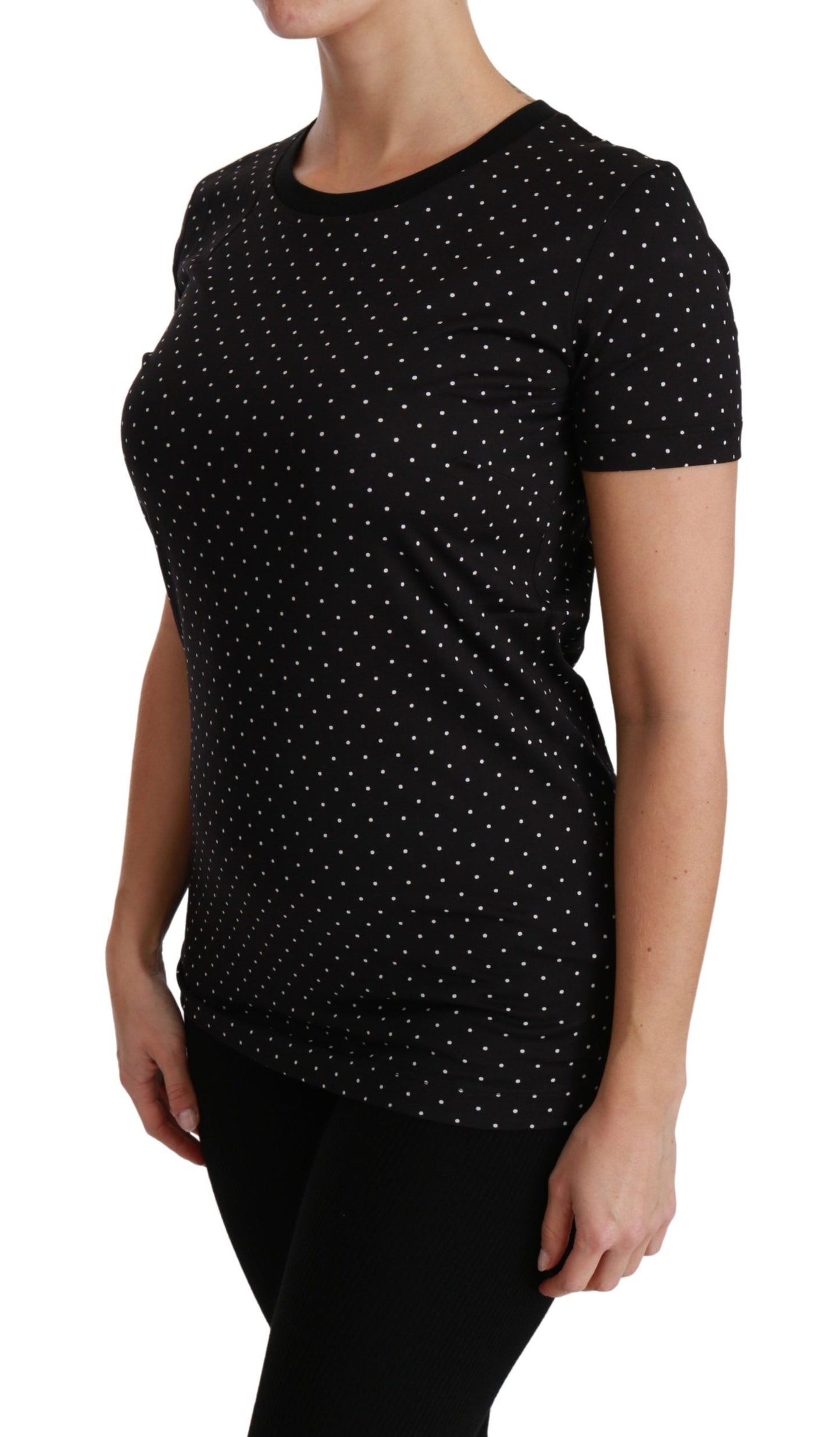 T-shirt ras du cou en coton noir à pois Dolce & Gabbana