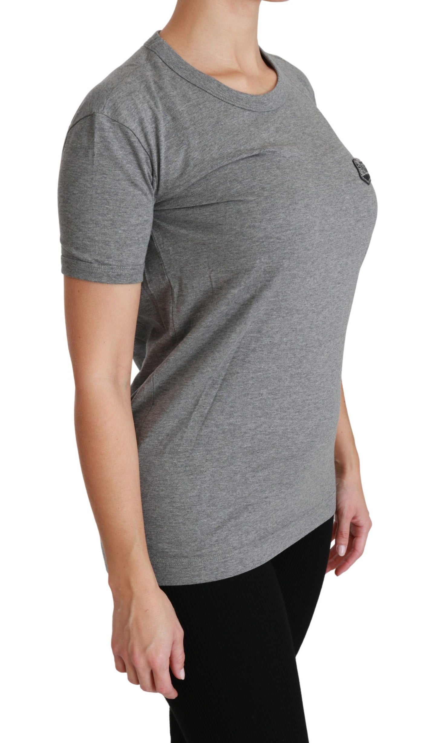 T-shirt ras du cou gris en coton avec patch Love de Dolce & Gabbana