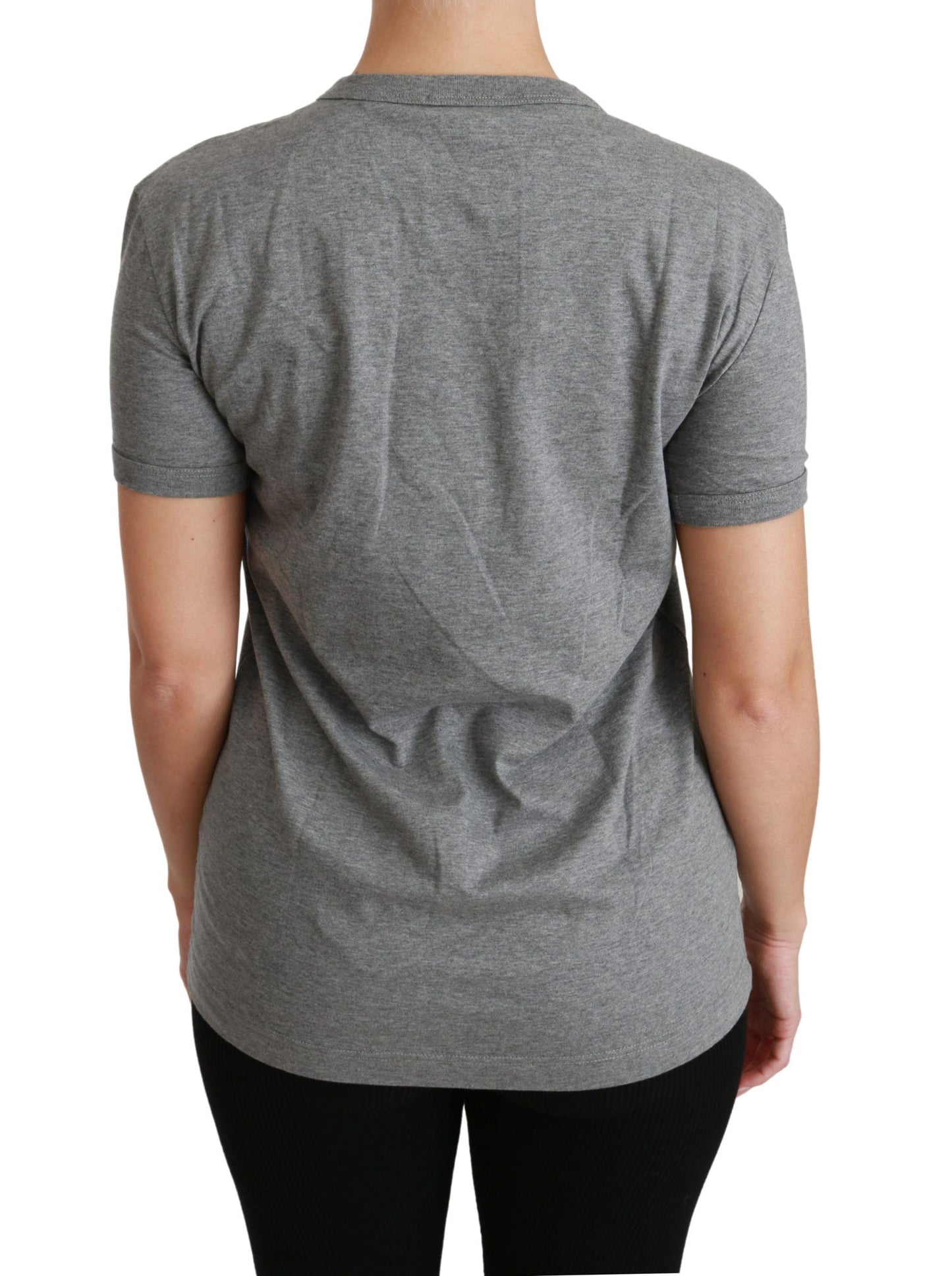 T-shirt ras du cou gris en coton avec patch Love de Dolce & Gabbana