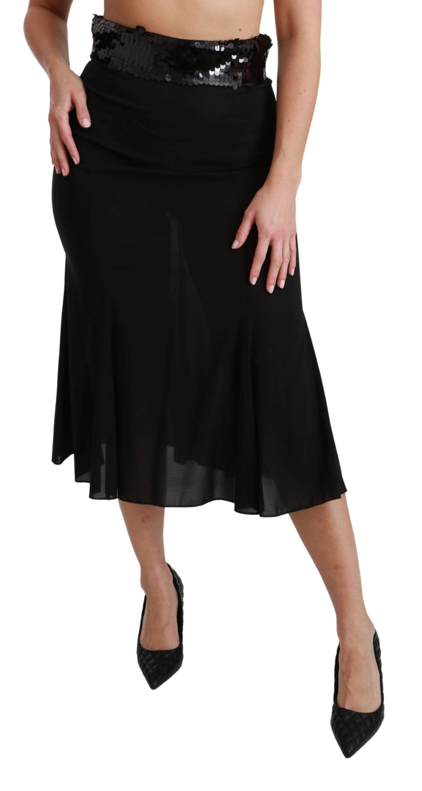 Jupe mi-longue sirène taille haute noire en soie Dolce & Gabbana