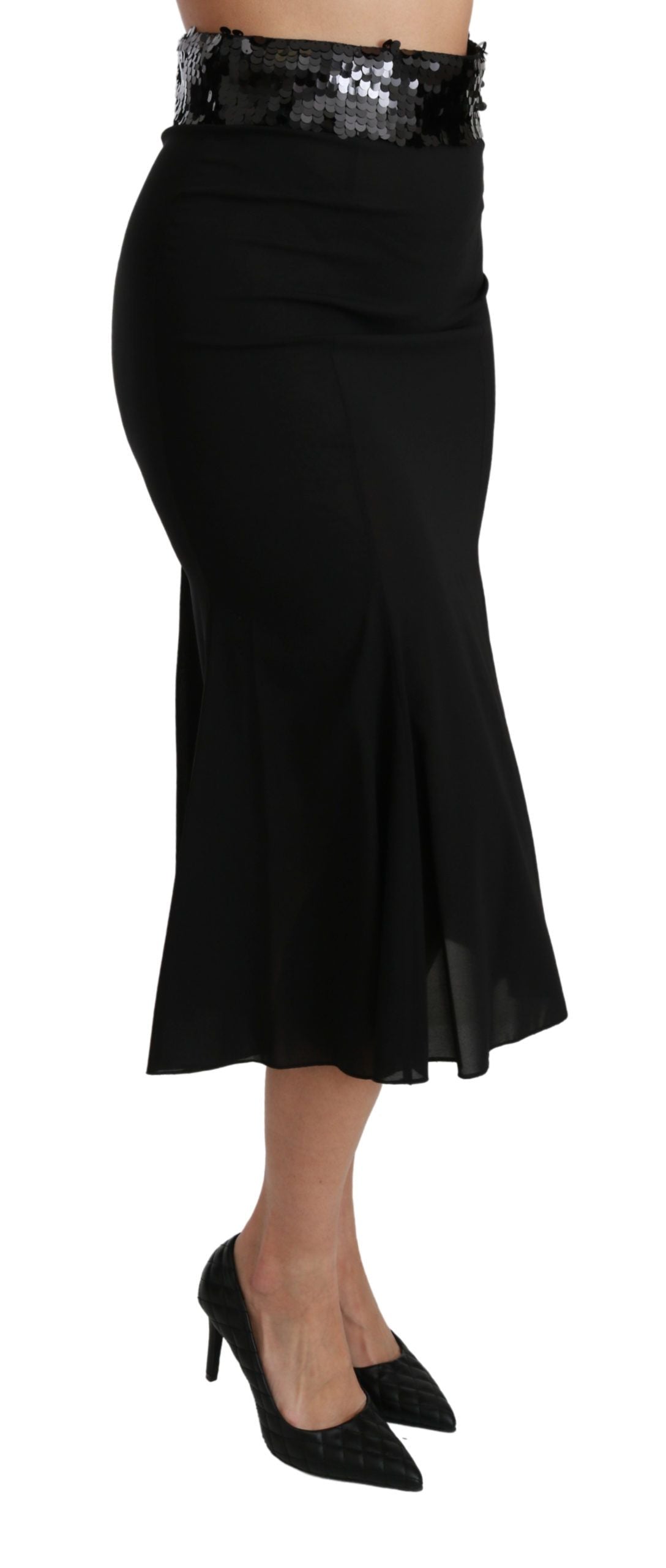 Jupe mi-longue sirène taille haute noire en soie Dolce & Gabbana